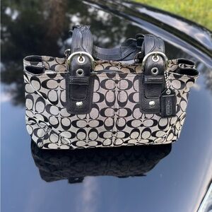Coach Signature Tote with Black Leather Trim